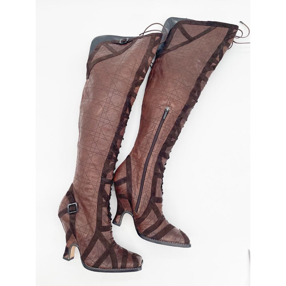 Dior Vintage y2k Galliano Era Brown Cannage Louis XVI OTK Lace Up Boots EU 39 - Picture 3 of 13